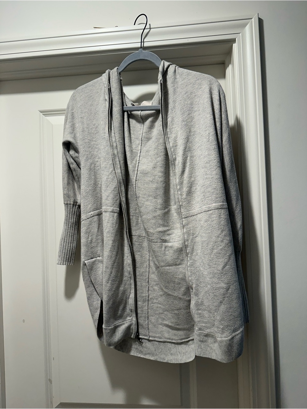 LOFT Light Gray Hooded Open Front Long Cardigan Sweater Size Small